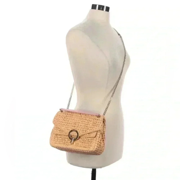 SANDRO Yza Bag Raffia Wicker Woven Straw Beige Tan Leather Shoulder Strap $425 - Picture 2 of 6